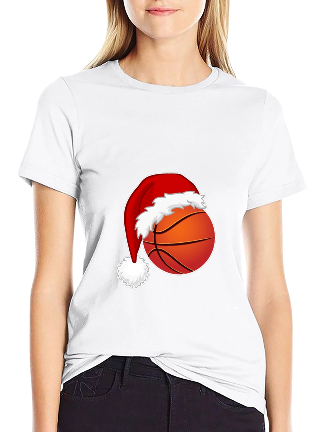 Festive Basketball Santa Hat Graphic Tee