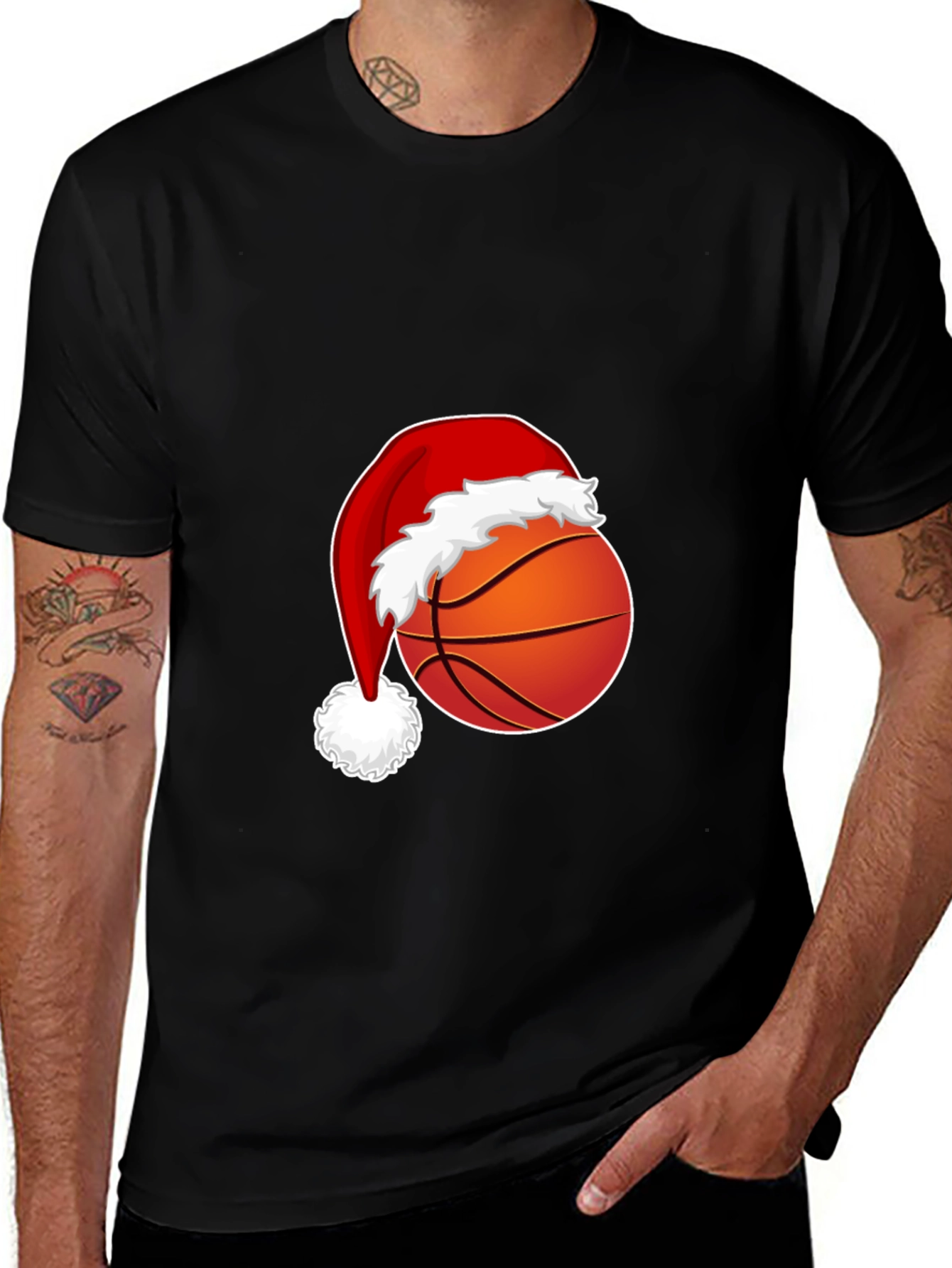 Festive Basketball Santa Hat Graphic Tee