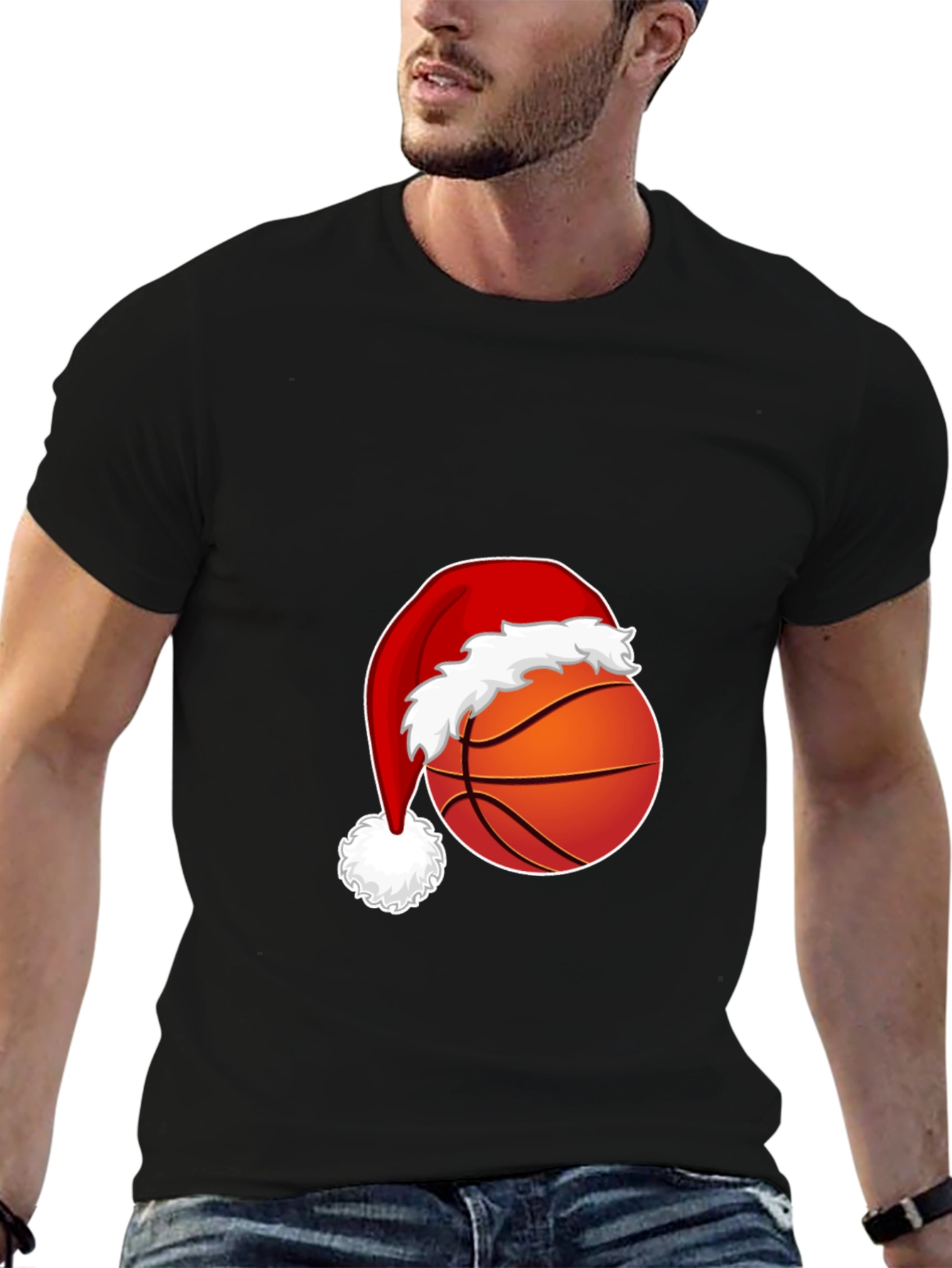Festive Basketball Santa Hat Graphic Tee