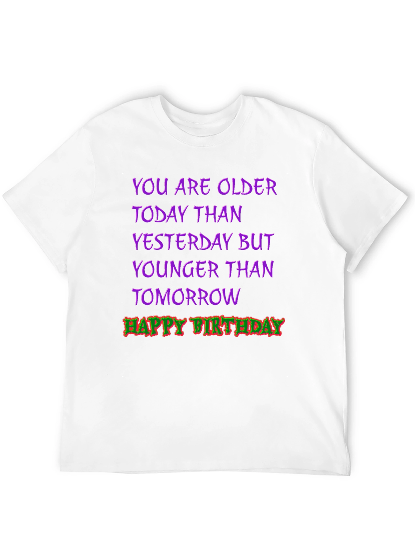 Funny Birthday T-Shirt: Older Today Younger Tomorrow