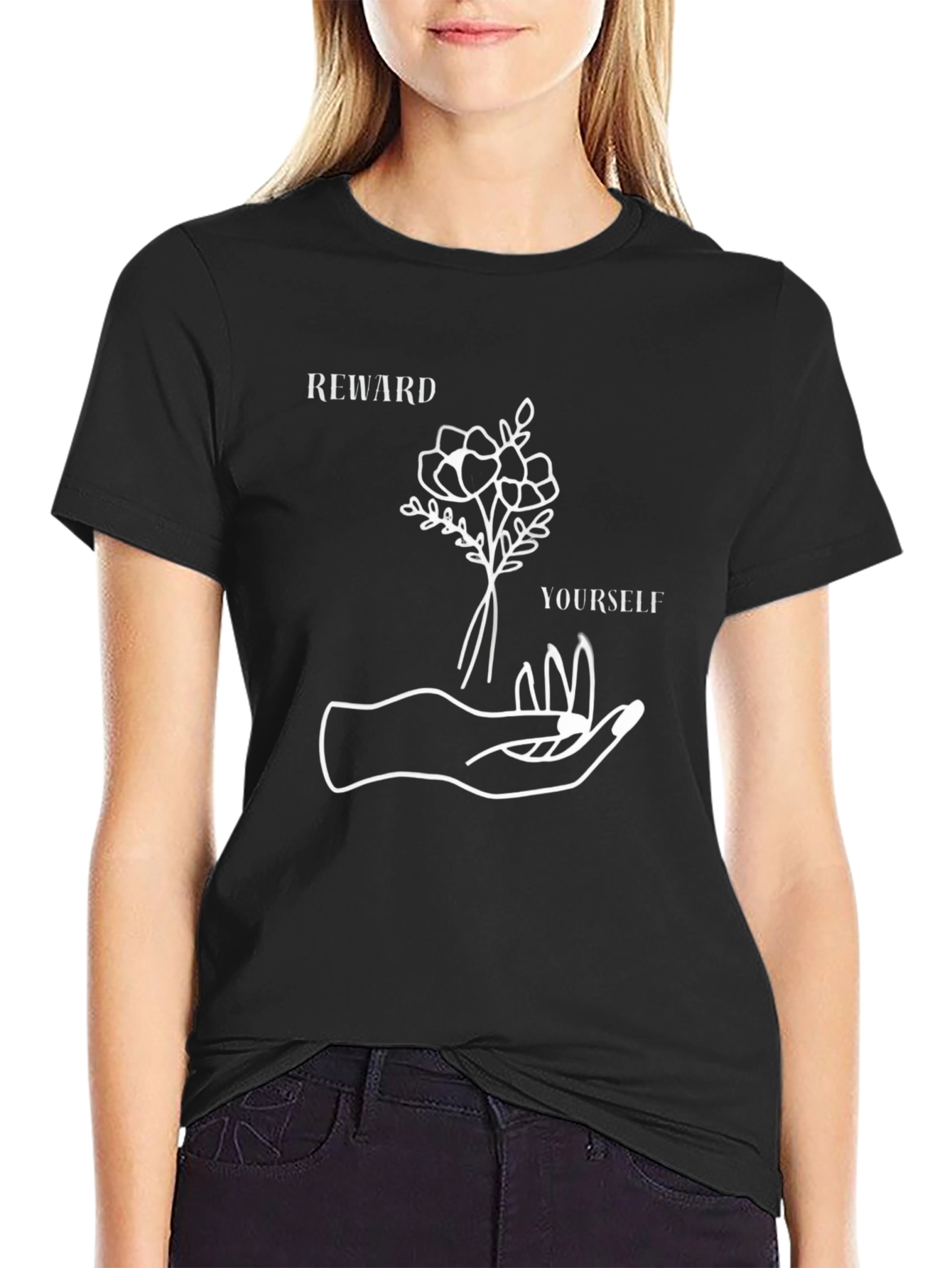 Reward Yourself Graphic Tee - Black Cotton Casual T-Shirt