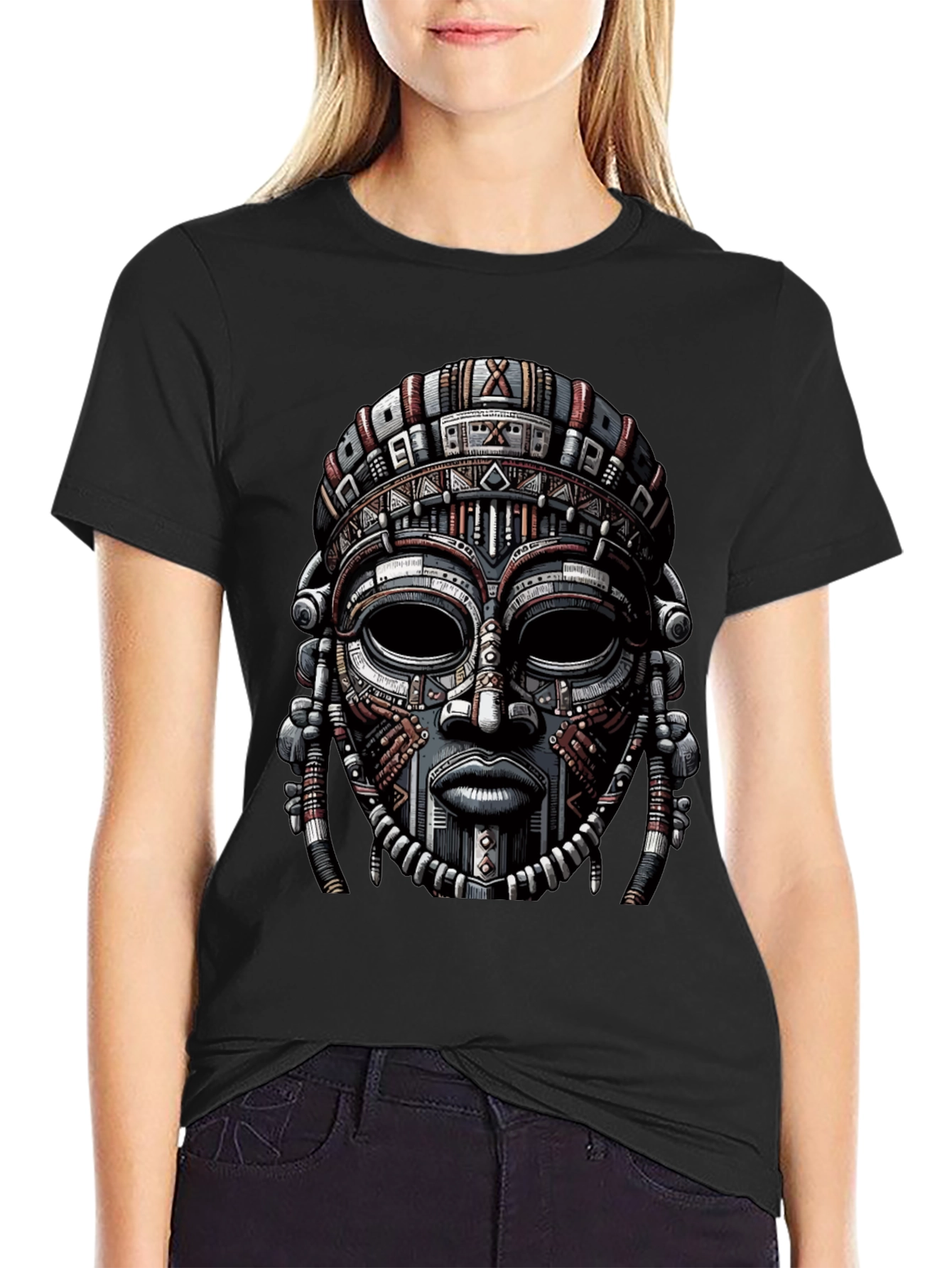 Tribal Mask Graphic Print T-Shirt