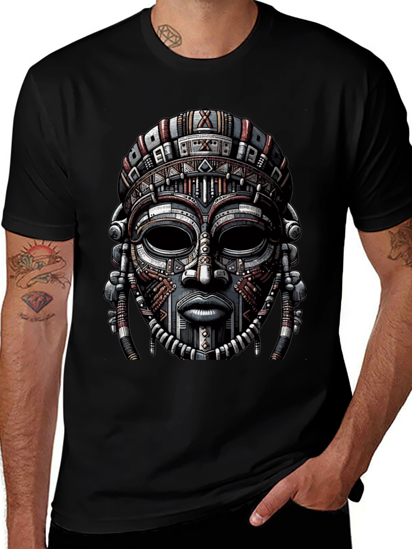 Tribal Mask Graphic Print T-Shirt