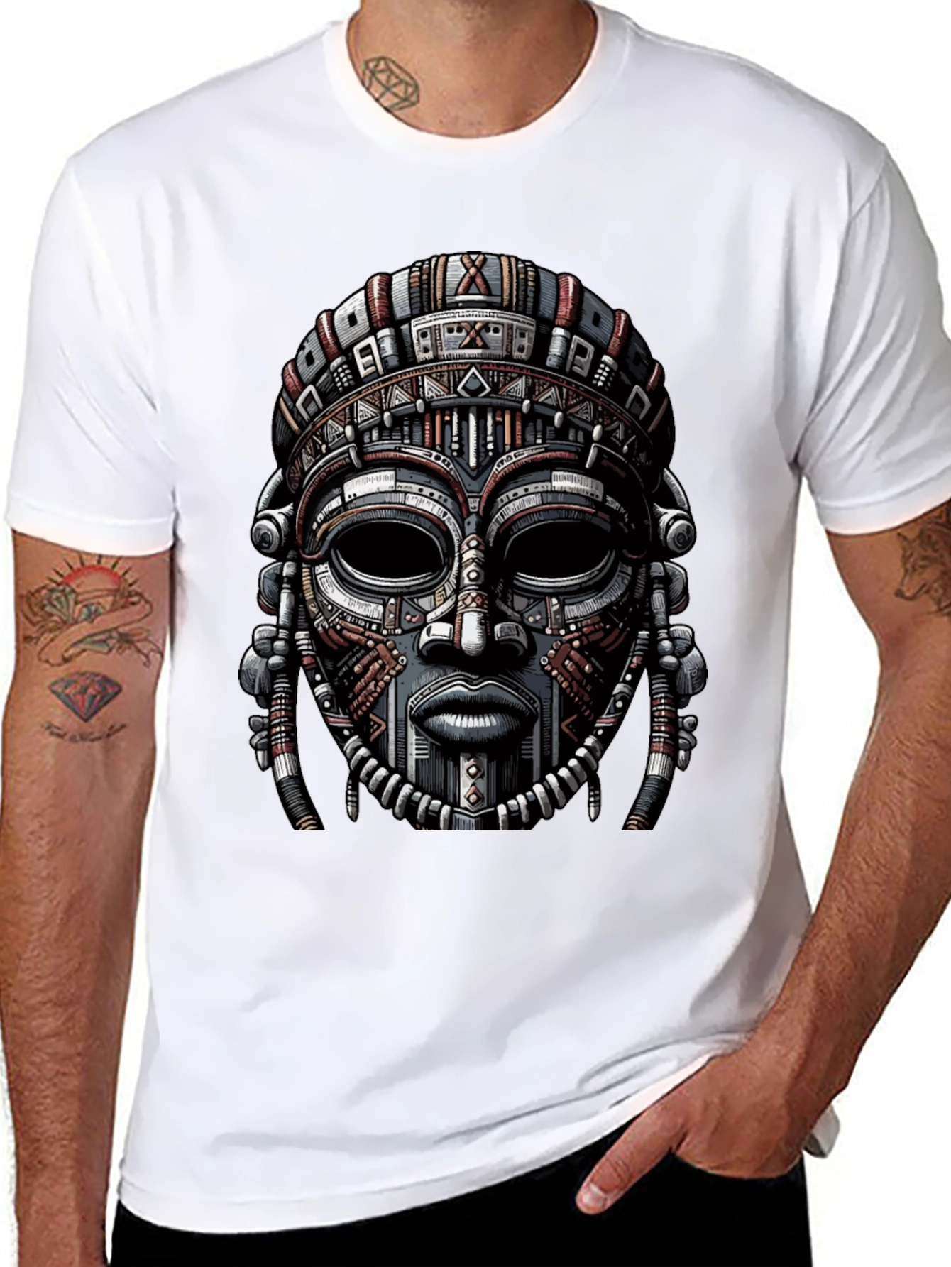 Tribal Mask Graphic Print T-Shirt