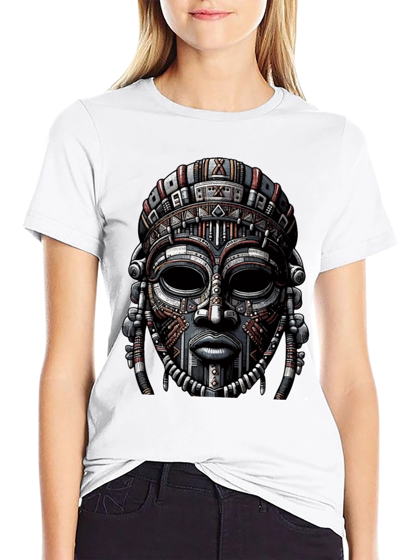 Tribal Mask Graphic Print T-Shirt