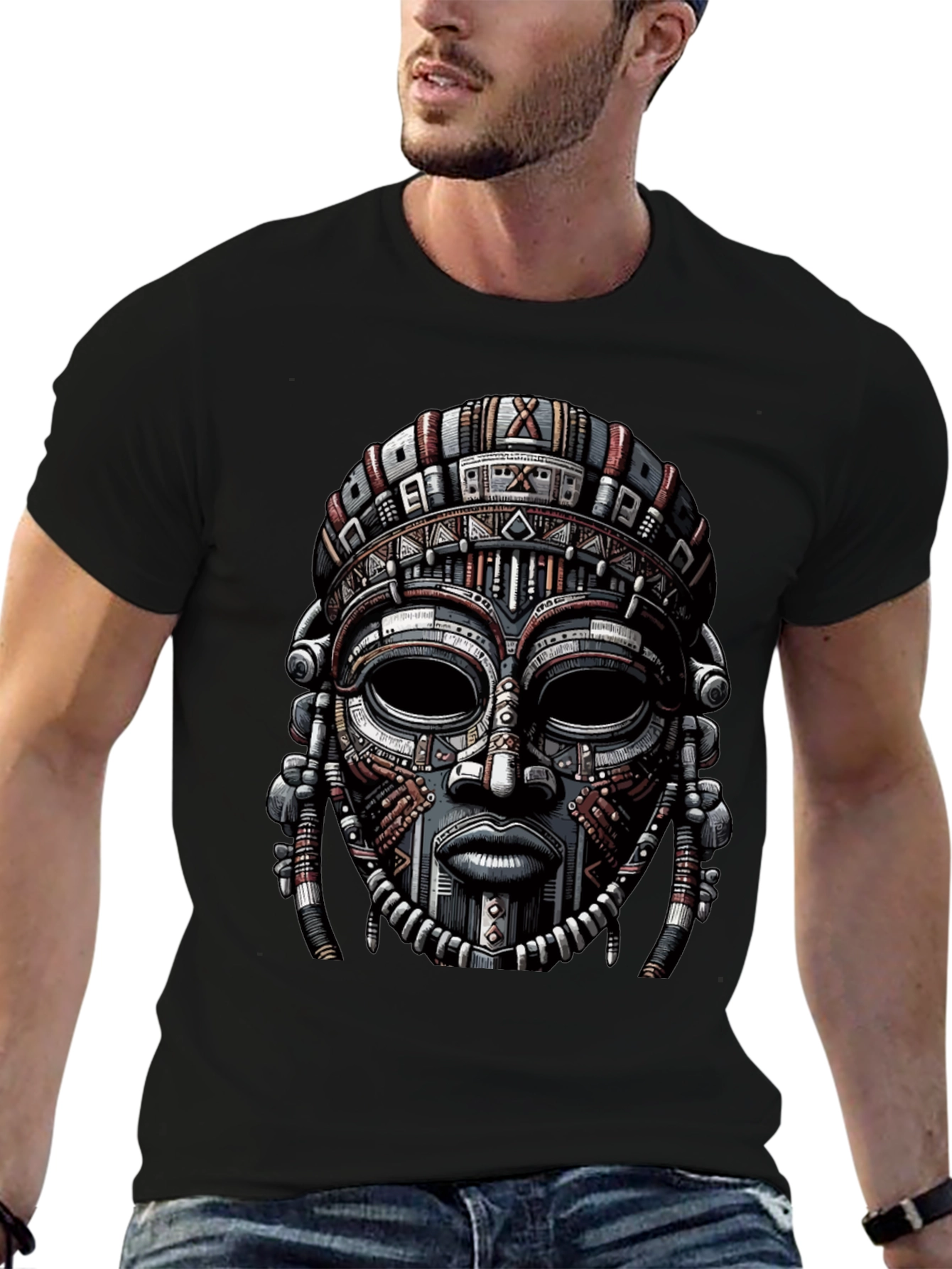 Tribal Mask Graphic Print T-Shirt