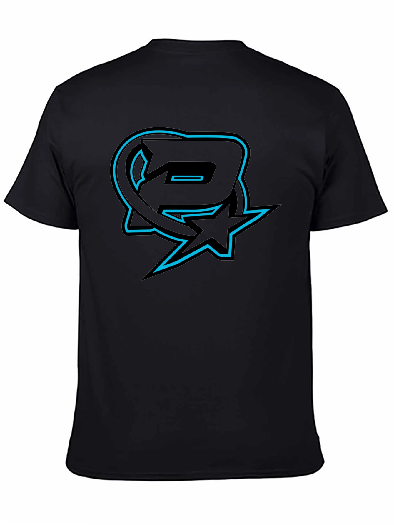 Black T-Shirt with Blue Logo Graphic