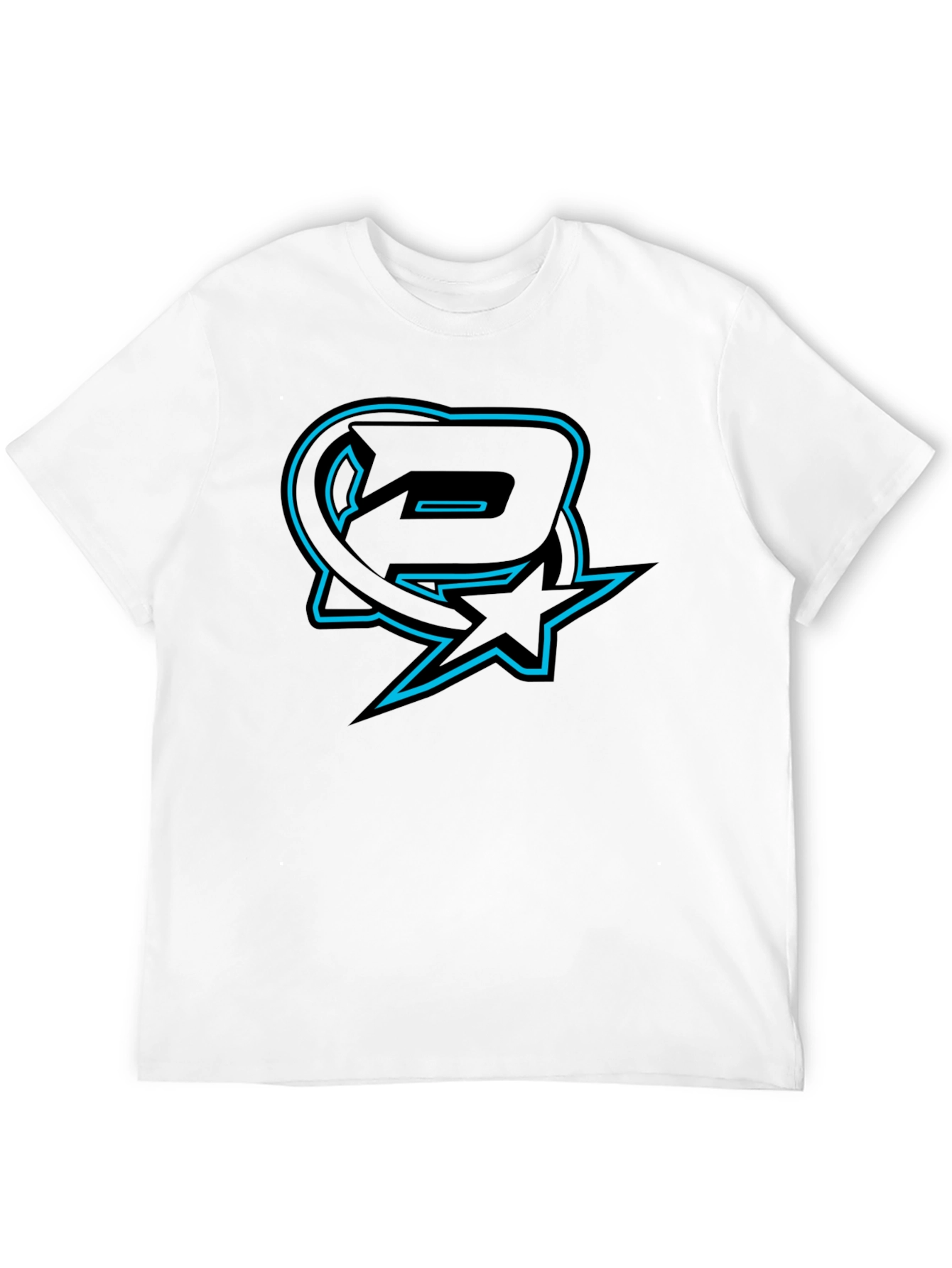 Black T-Shirt with Blue Logo Graphic