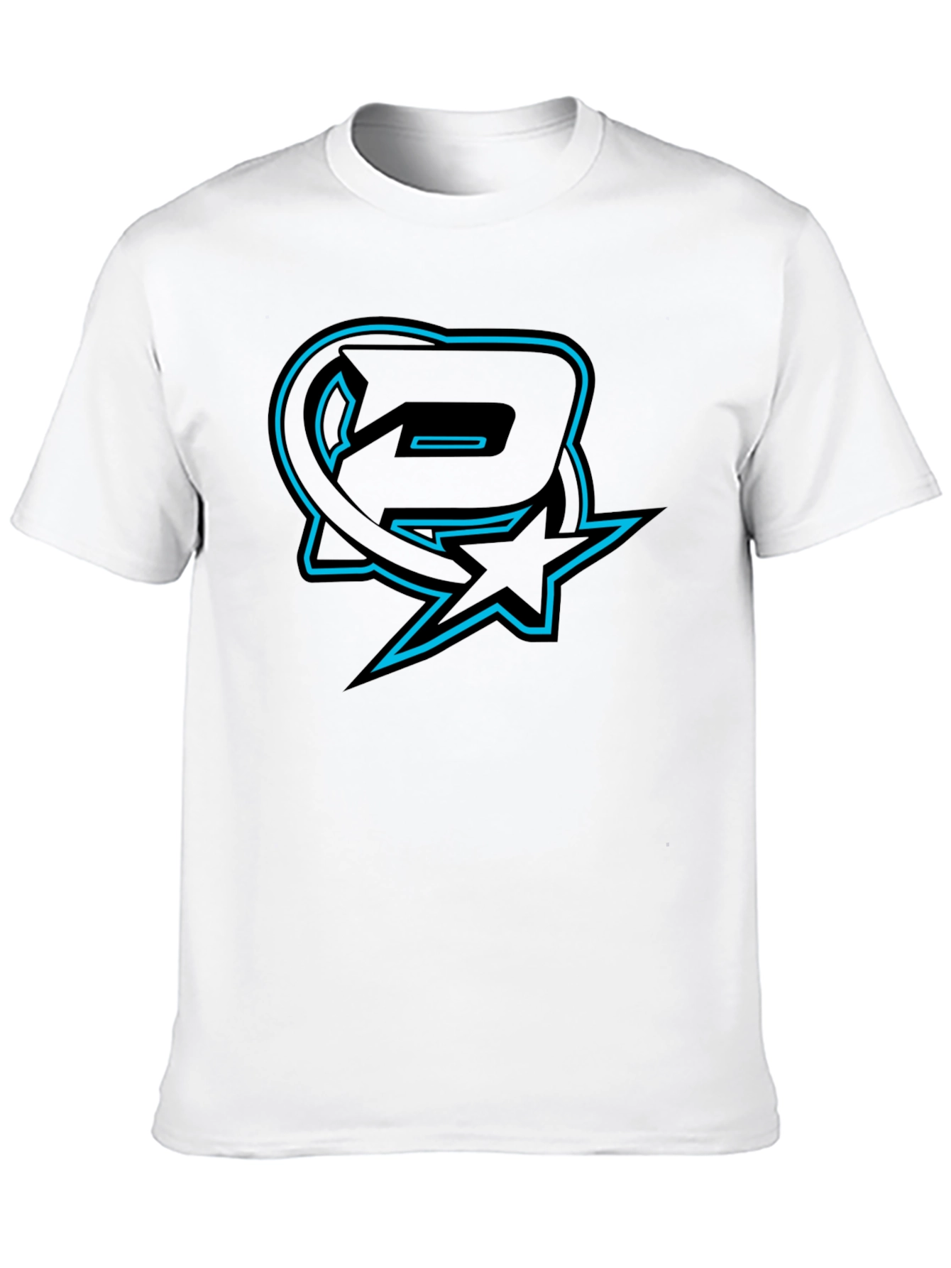 Black T-Shirt with Blue Logo Graphic