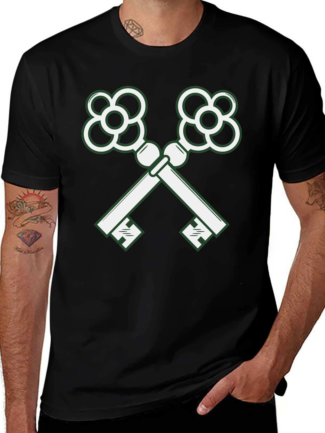 Crossed Keys Graphic Tee - Stylish Black T-Shirt