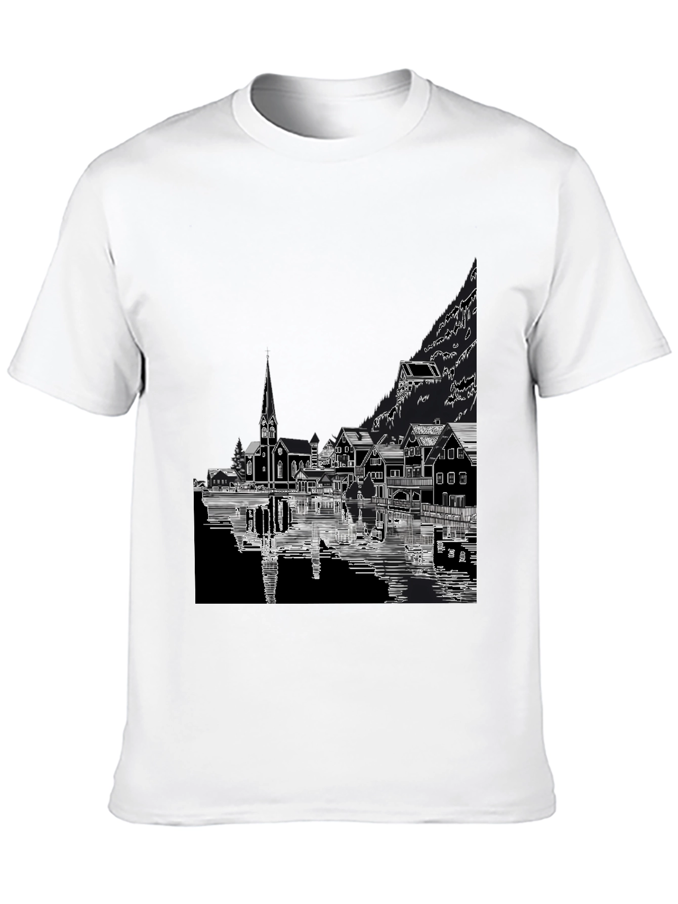 Scenic Village Graphic Tee - Black Cotton Shirt