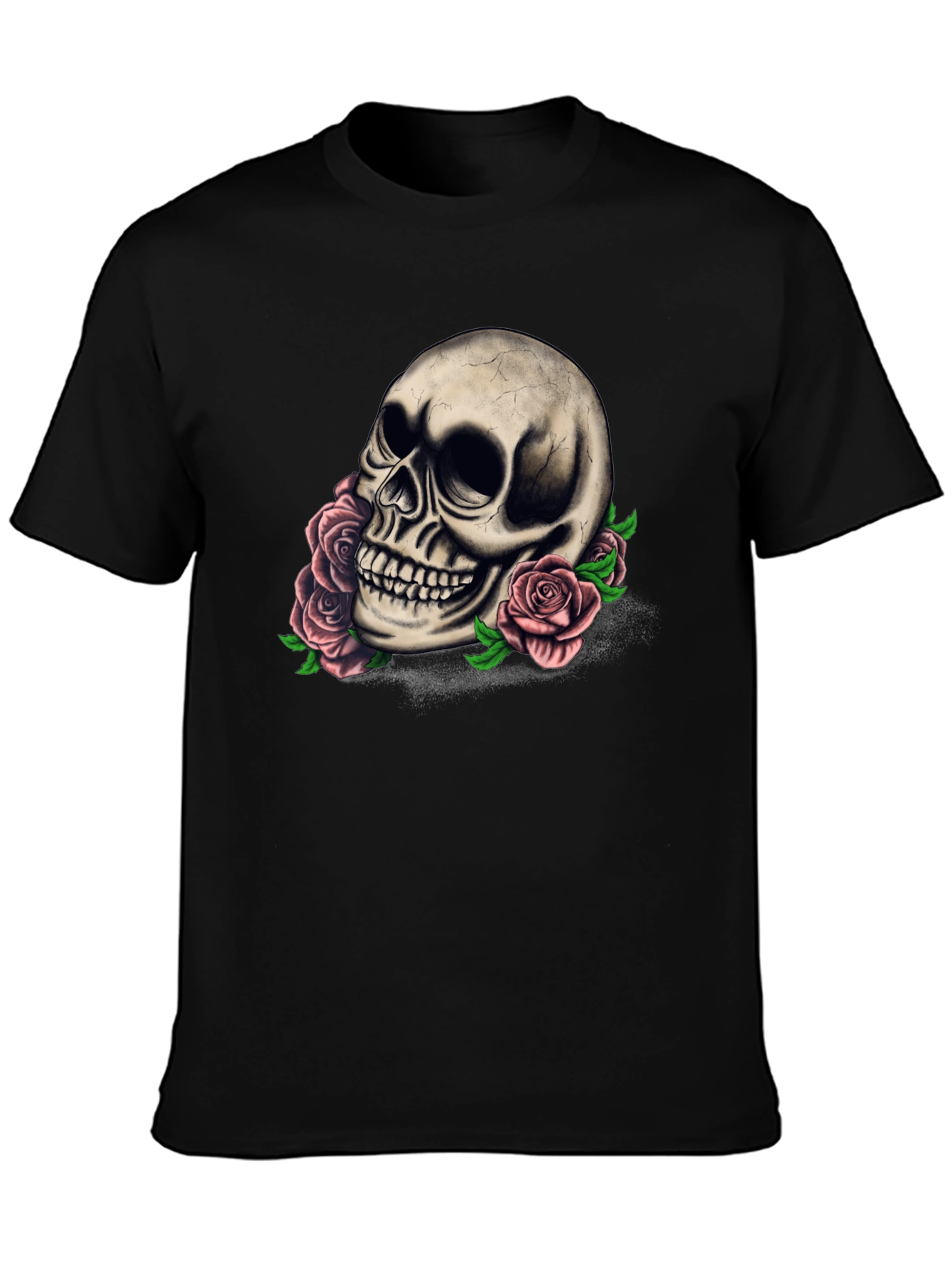 Skull and Roses Graphic Tee - Dark Style