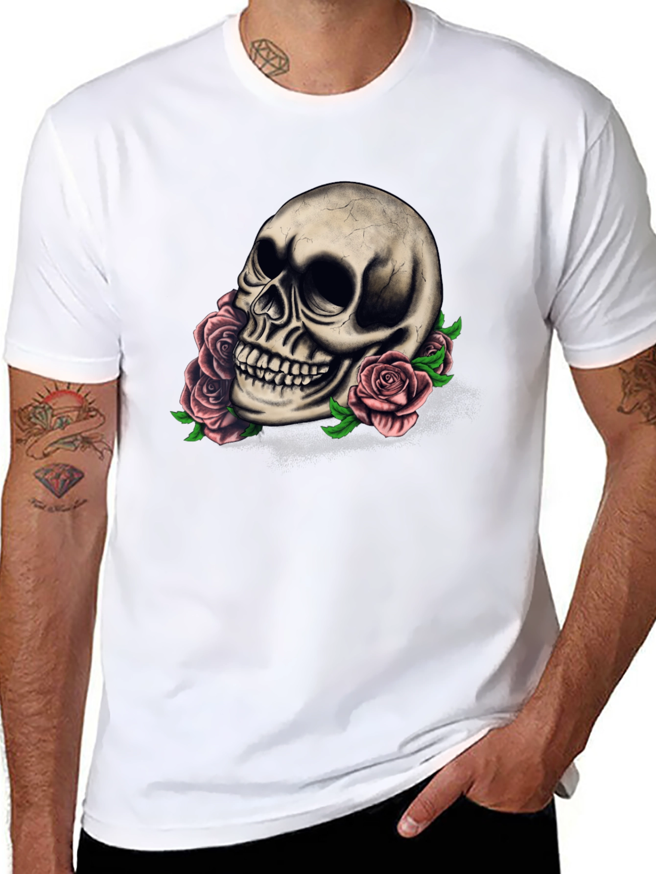 Skull and Roses Graphic Tee - Dark Style