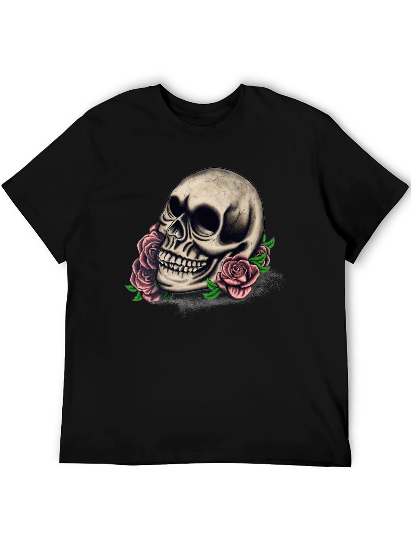 Skull and Roses Graphic Tee - Dark Style