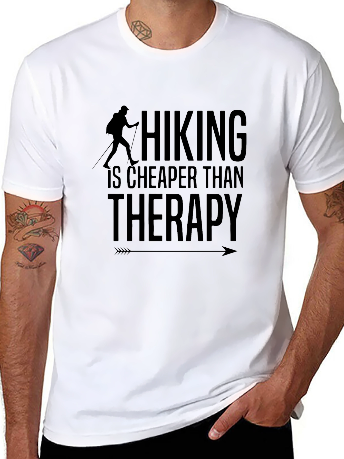 Hiking is Cheaper Than Therapy Black Tee