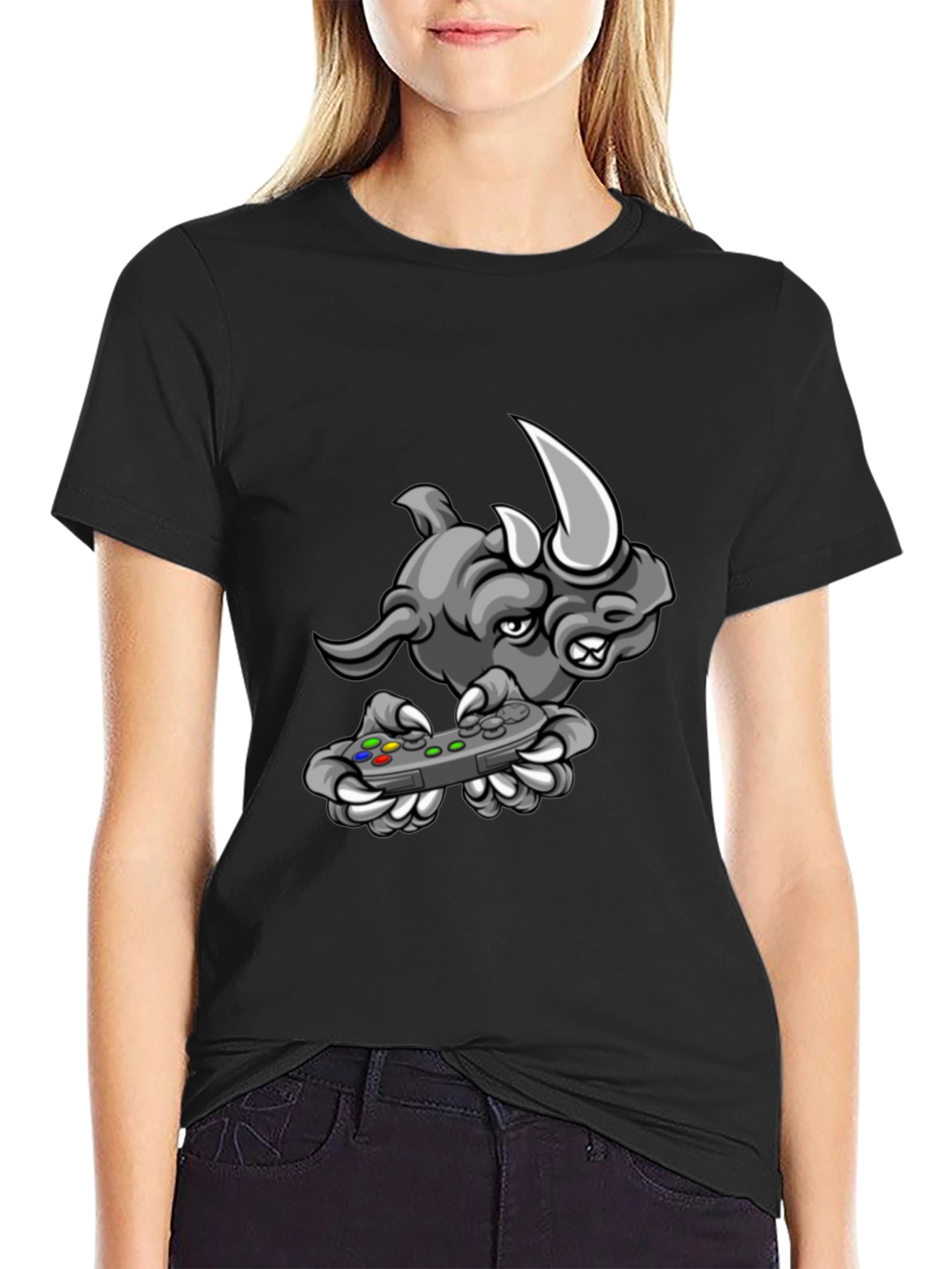 Gamer Rhino Graphic Tee - Cool Black T-Shirt