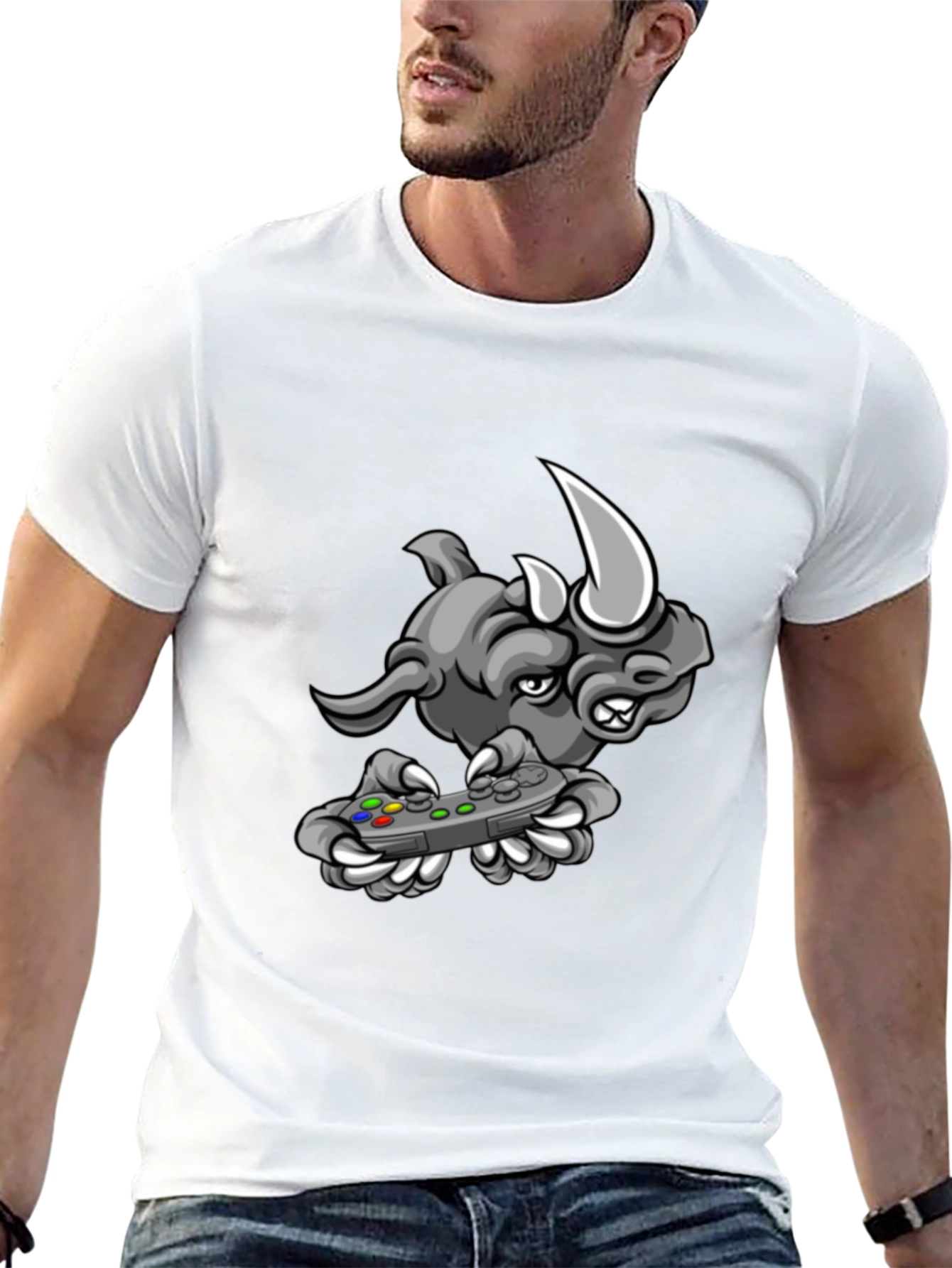 Gamer Rhino Graphic Tee - Cool Black T-Shirt
