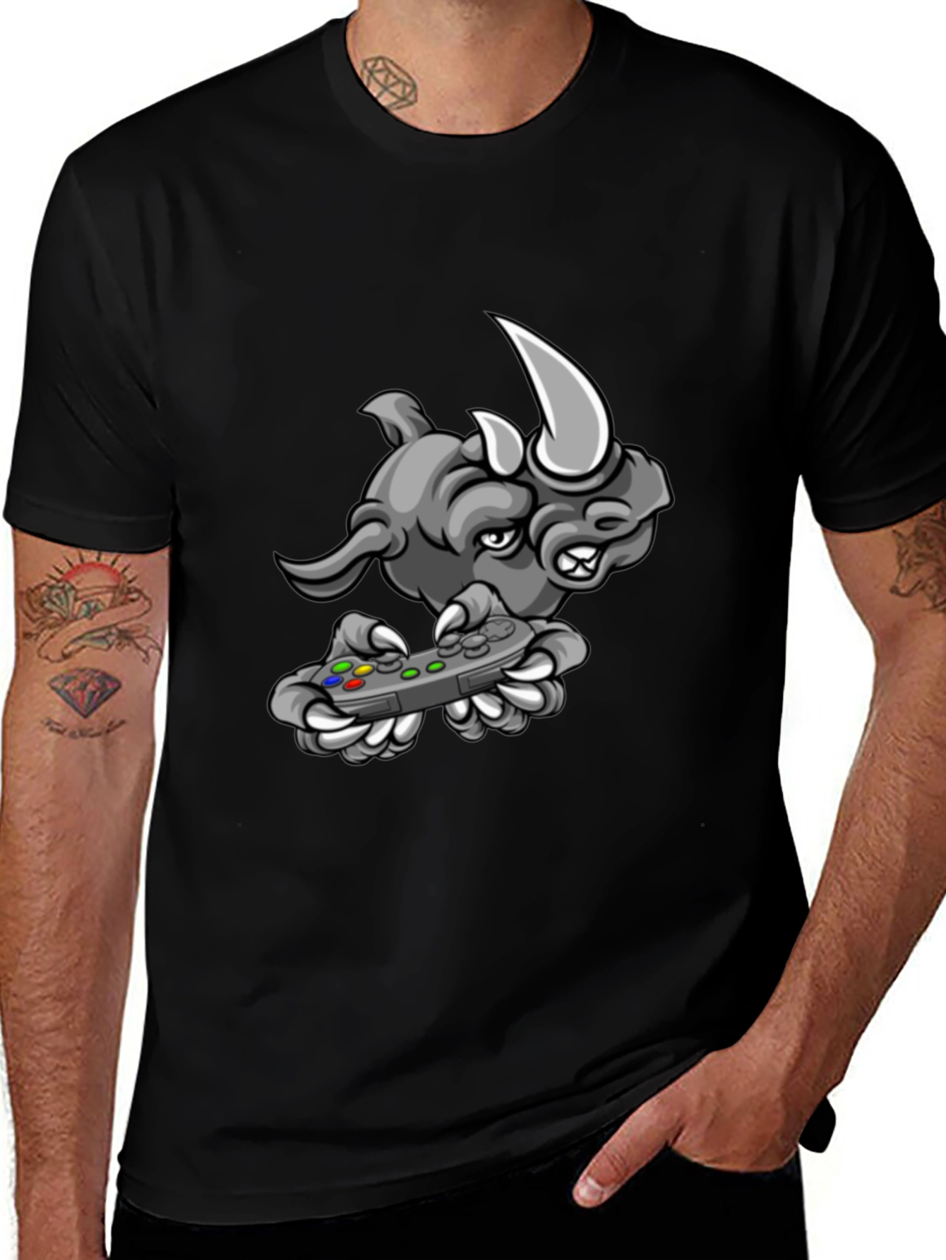 Gamer Rhino Graphic Tee - Cool Black T-Shirt