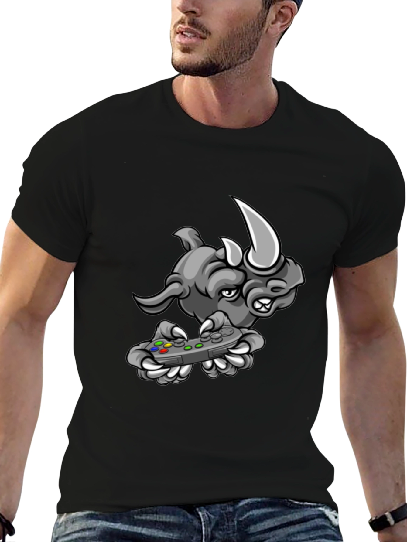 Gamer Rhino Graphic Tee - Cool Black T-Shirt