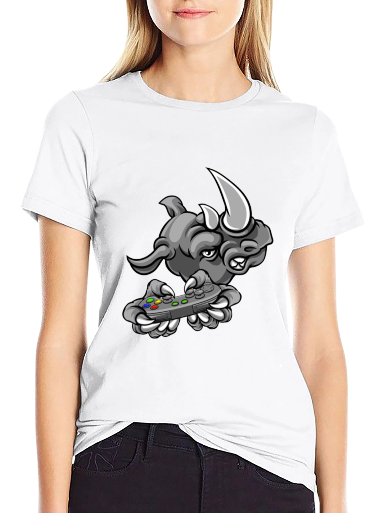 Gamer Rhino Graphic Tee - Cool Black T-Shirt