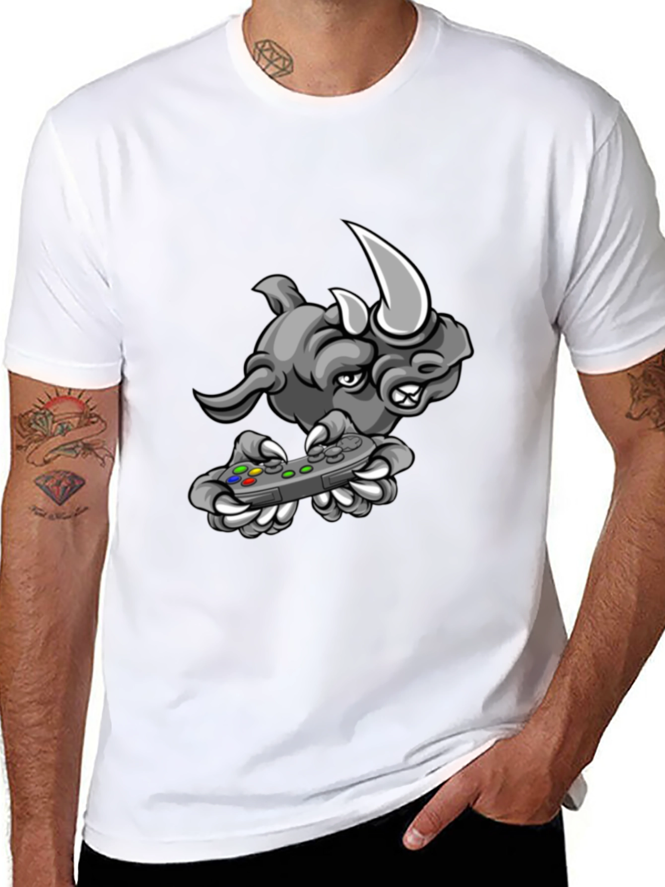 Gamer Rhino Graphic Tee - Cool Black T-Shirt