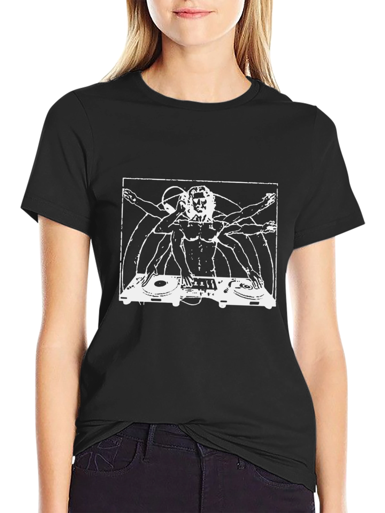 DJ Vitruvian Man Black T-Shirt