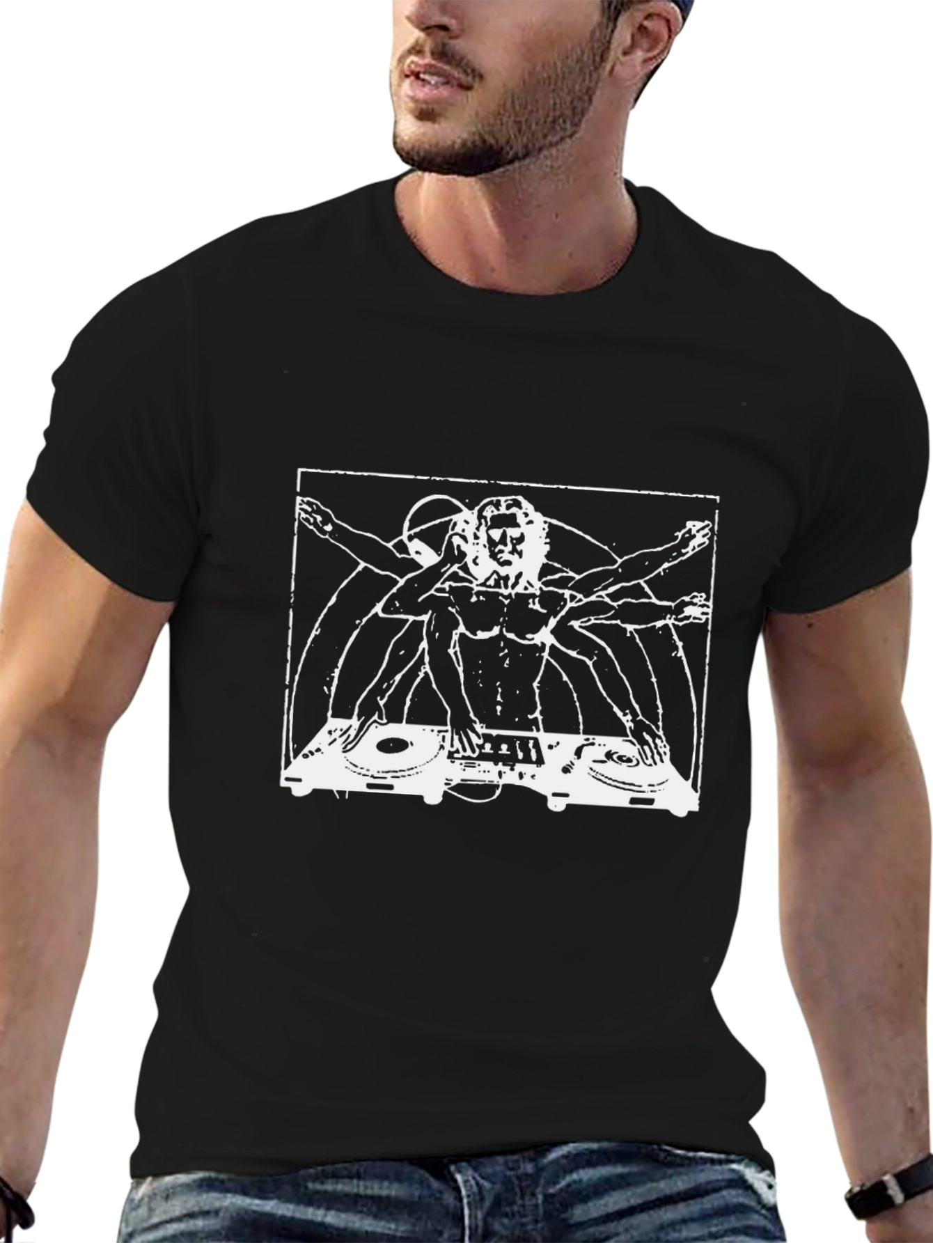DJ Vitruvian Man Black T-Shirt