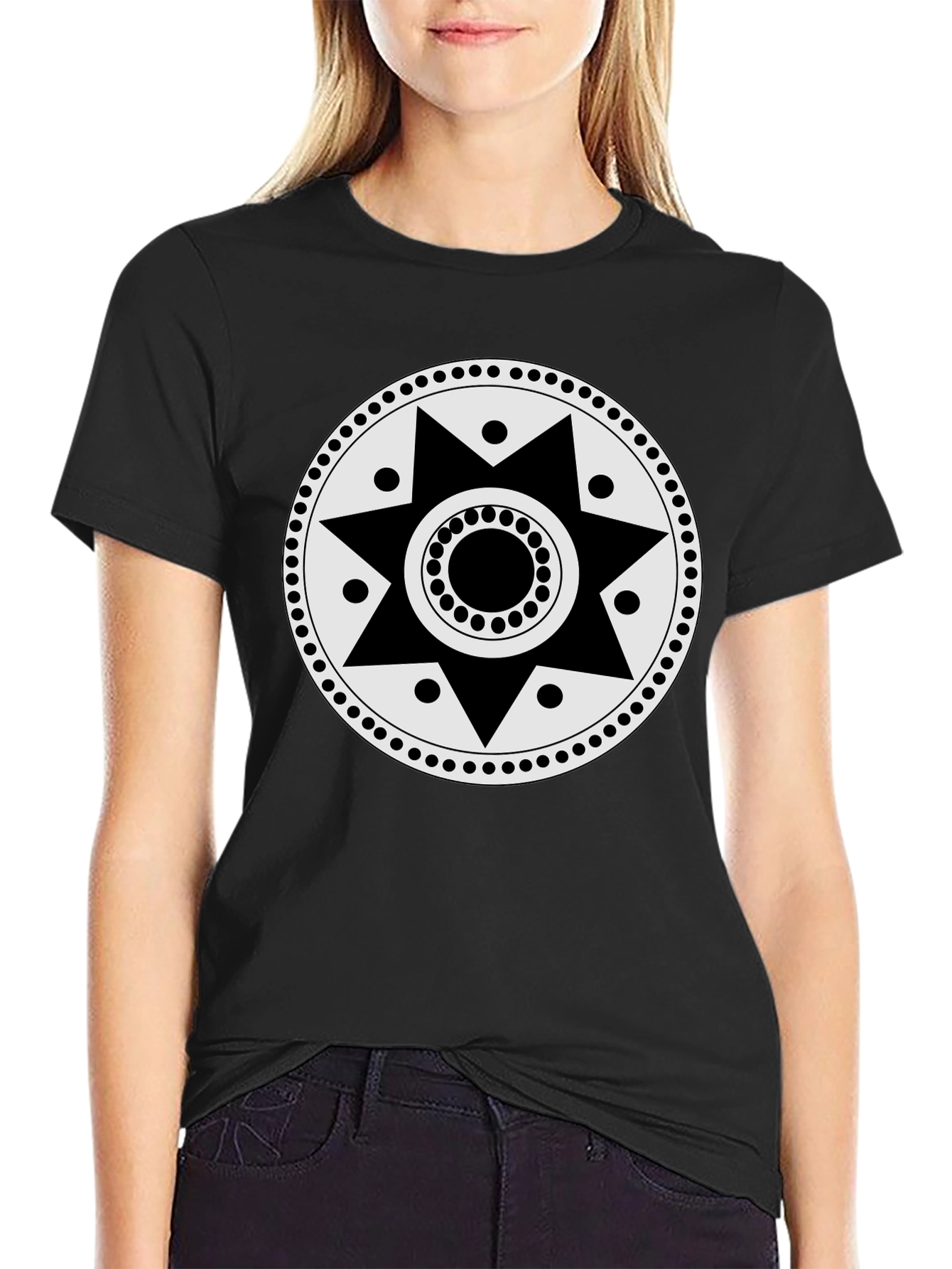 Geometric Sun Graphic Tee - Black Casual Shirt