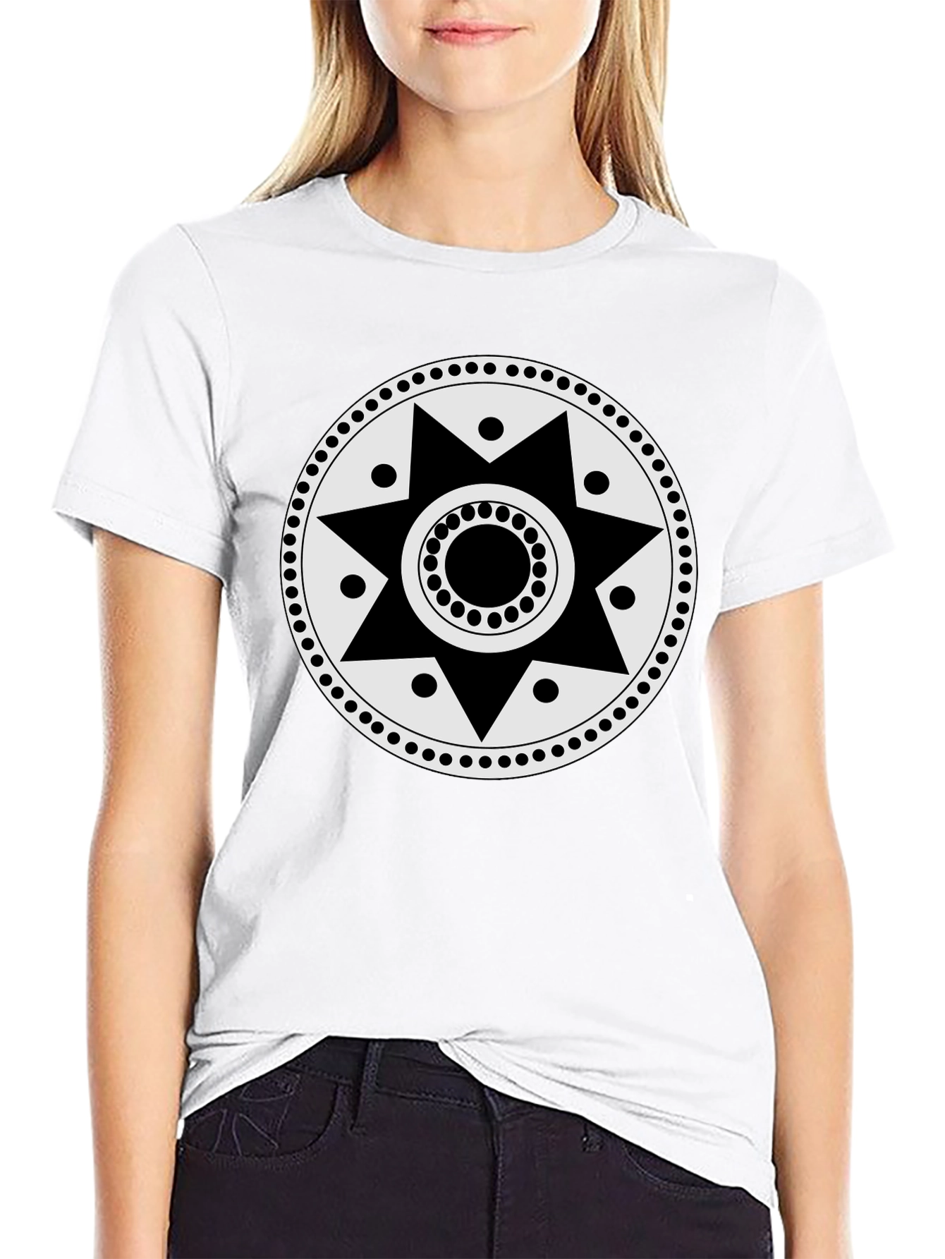 Geometric Sun Graphic Tee - Black Casual Shirt