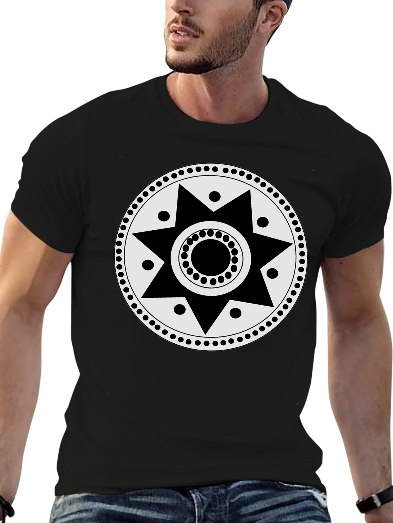 Geometric Sun Graphic Tee - Black Casual Shirt