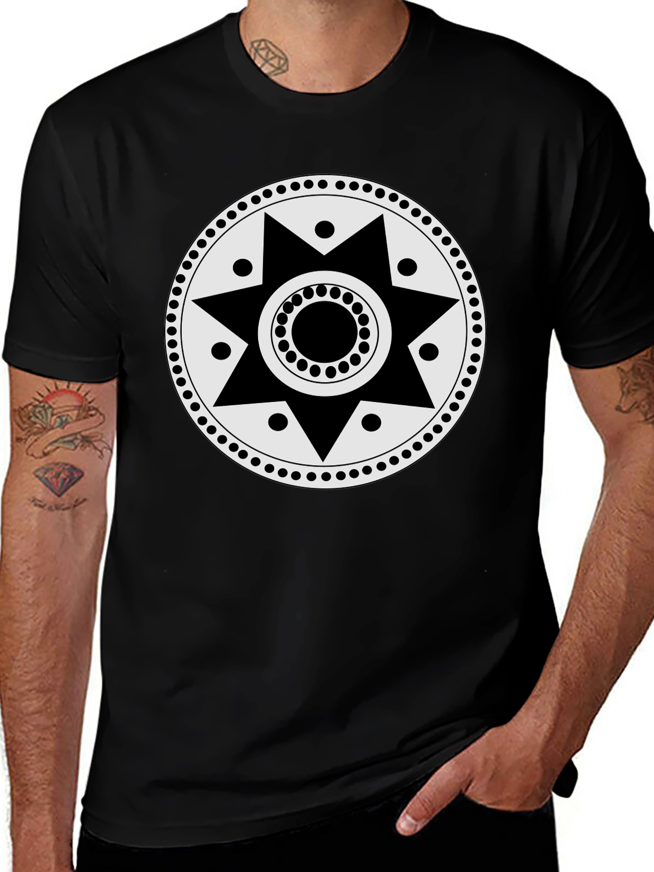 Geometric Sun Graphic Tee - Black Casual Shirt