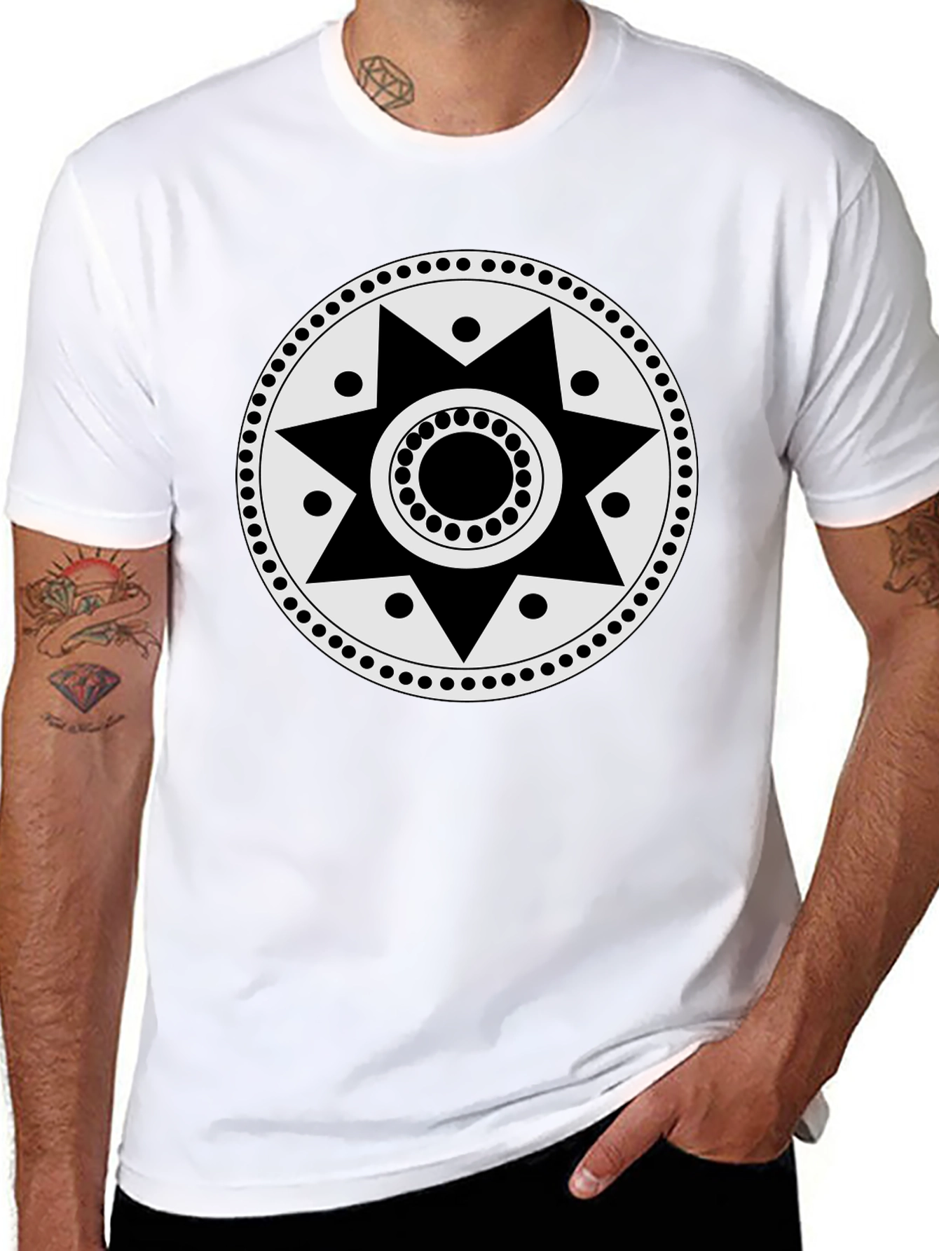 Geometric Sun Graphic Tee - Black Casual Shirt
