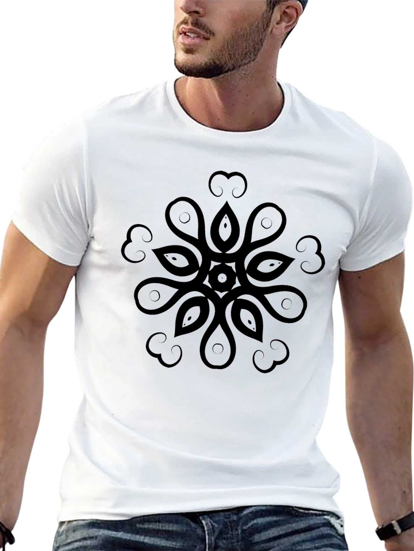 Mens Black Graphic Tee - Abstract Floral Design