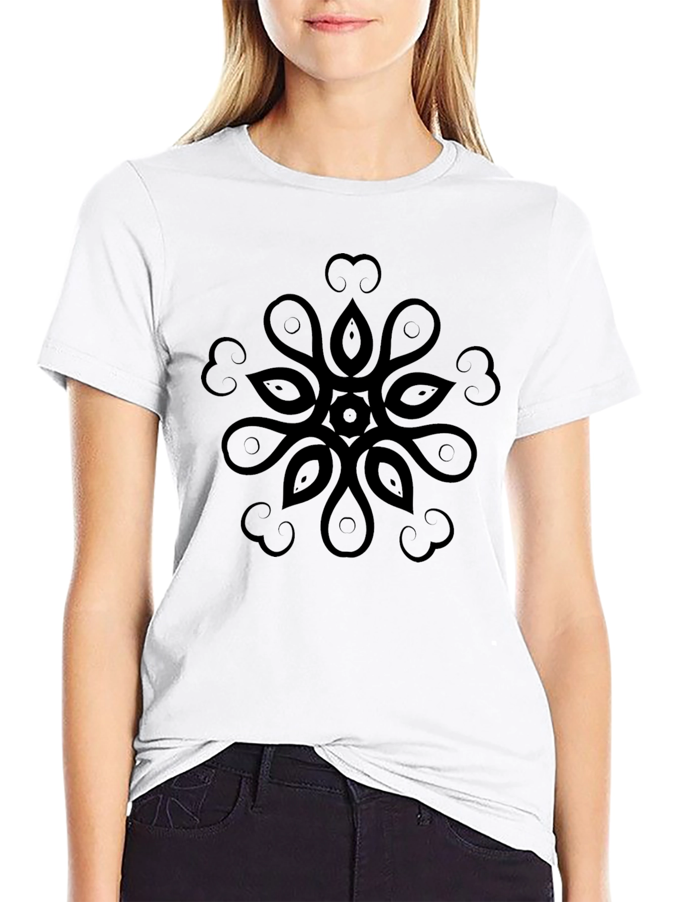 Mens Black Graphic Tee - Abstract Floral Design