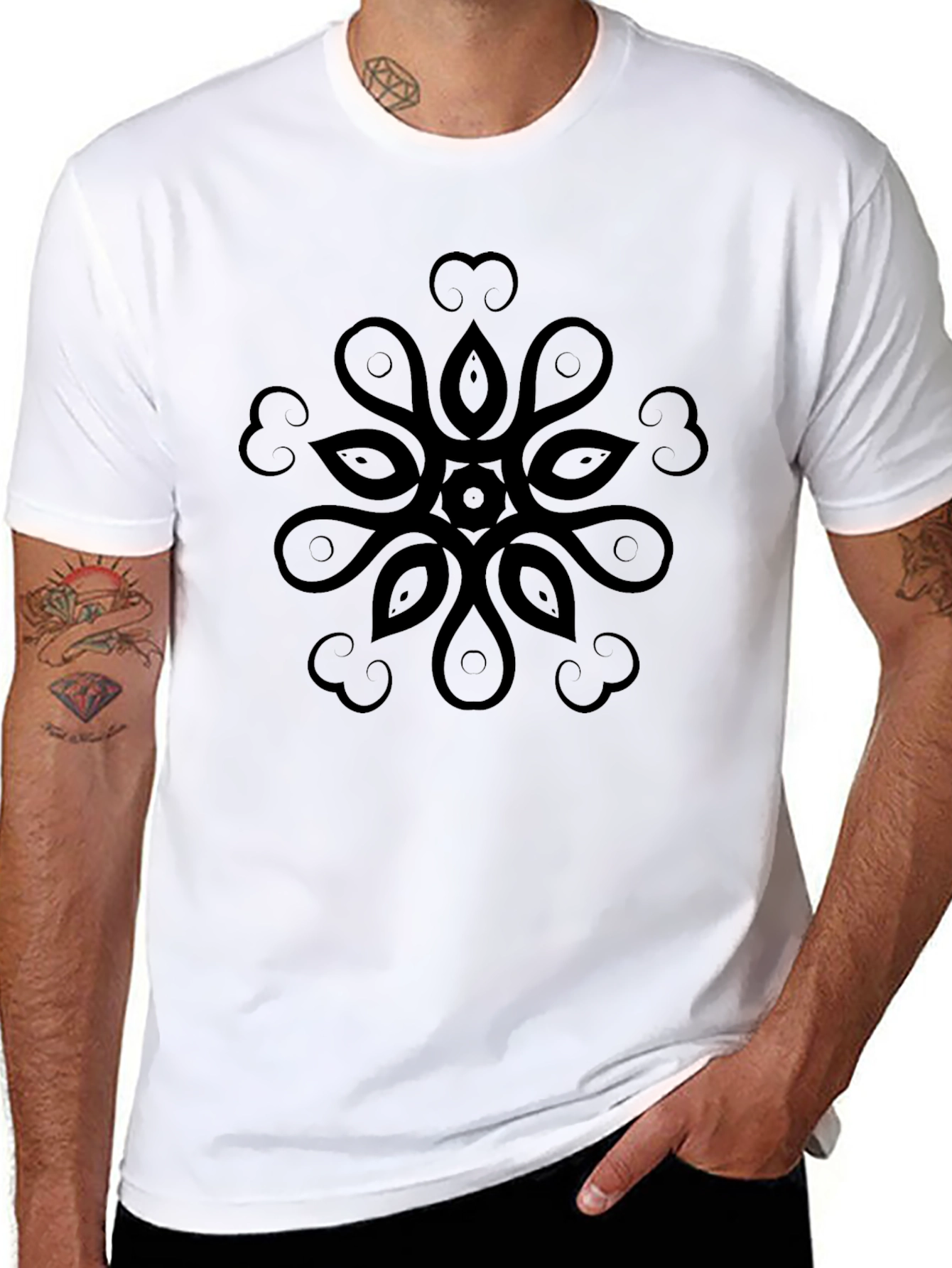 Mens Black Graphic Tee - Abstract Floral Design