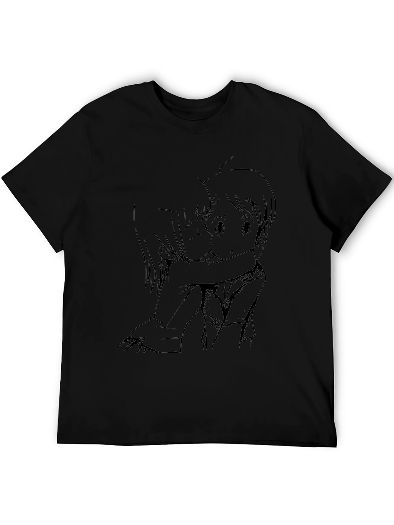 Anime Hug Graphic Black T-Shirt