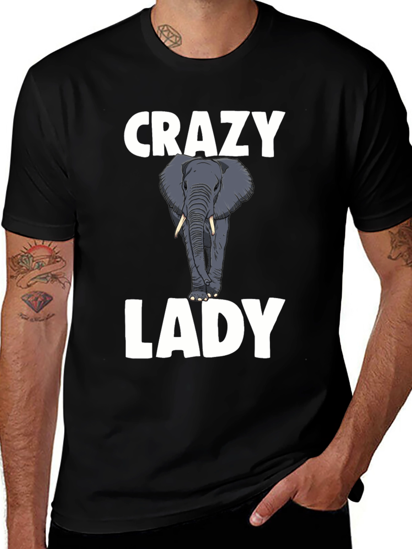 Crazy Elephant Lady Graphic T-Shirt - Black
