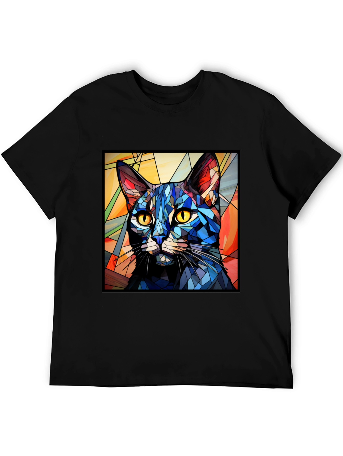 Stained Glass Cat T-Shirt - Artistic Feline Design
