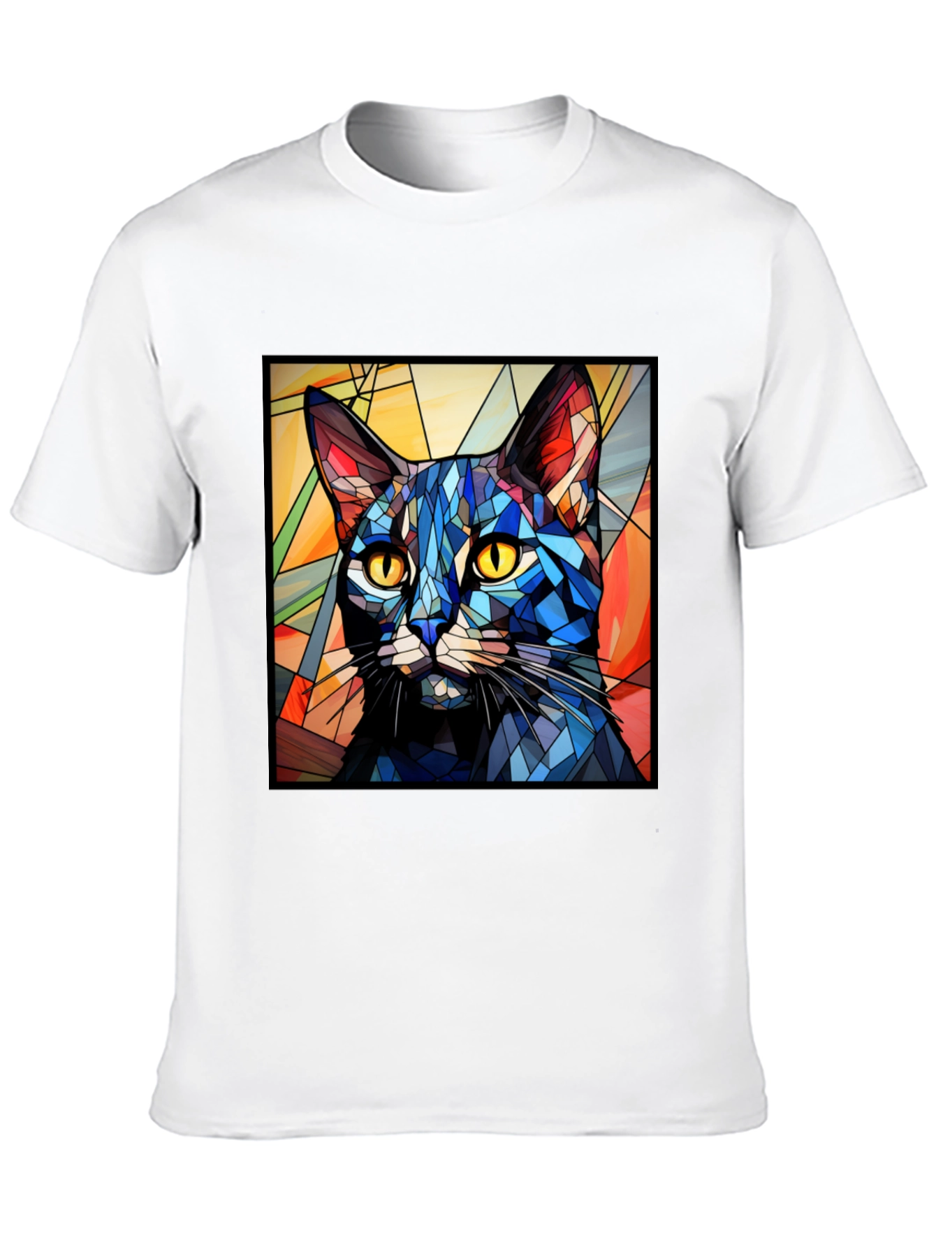 Stained Glass Cat T-Shirt - Artistic Feline Design