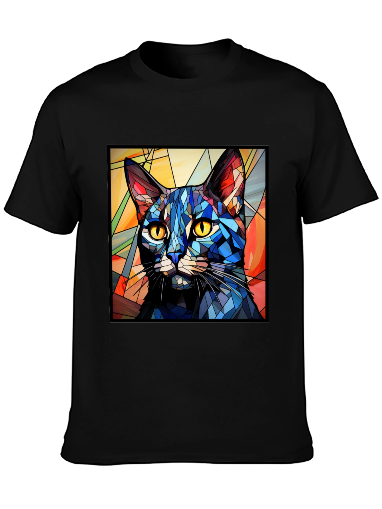 Stained Glass Cat T-Shirt - Artistic Feline Design