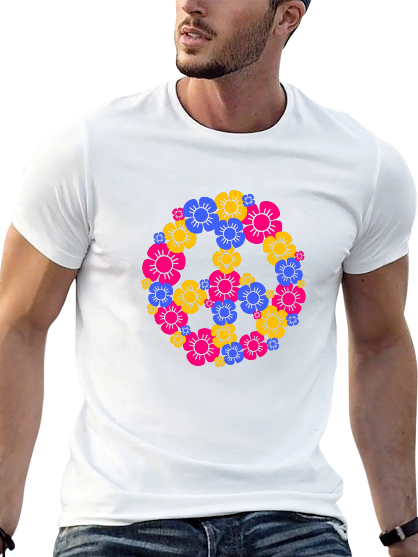 Floral Peace Sign Black T-Shirt