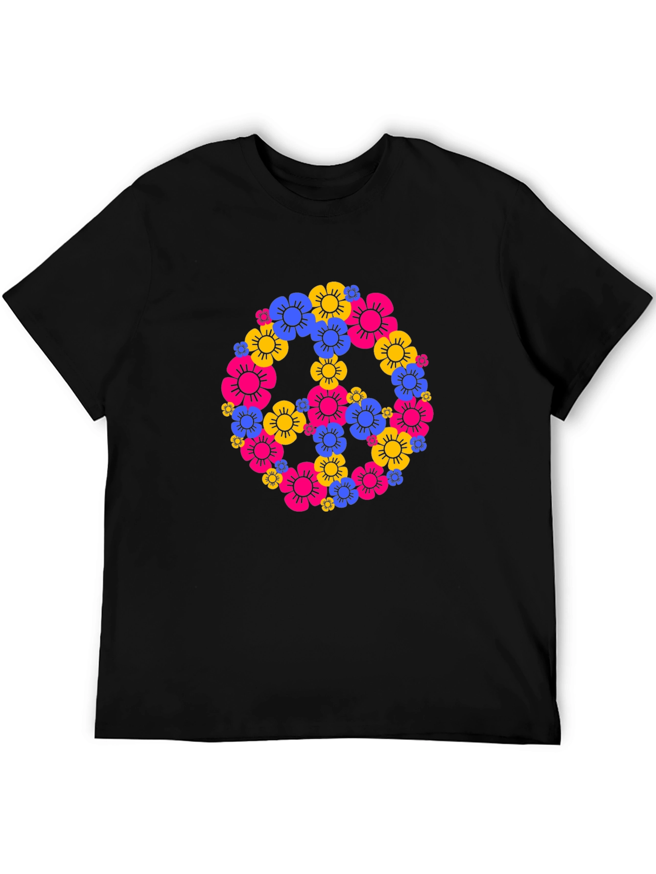 Floral Peace Sign Black T-Shirt