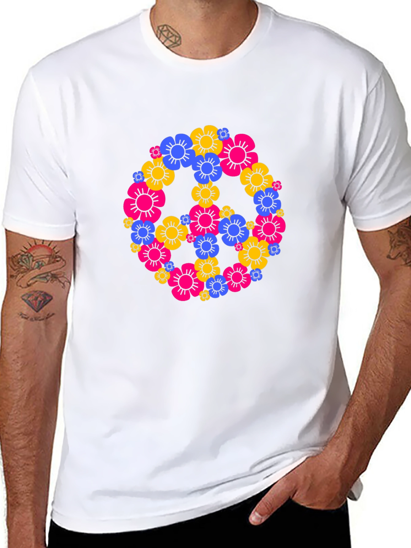 Floral Peace Sign Black T-Shirt