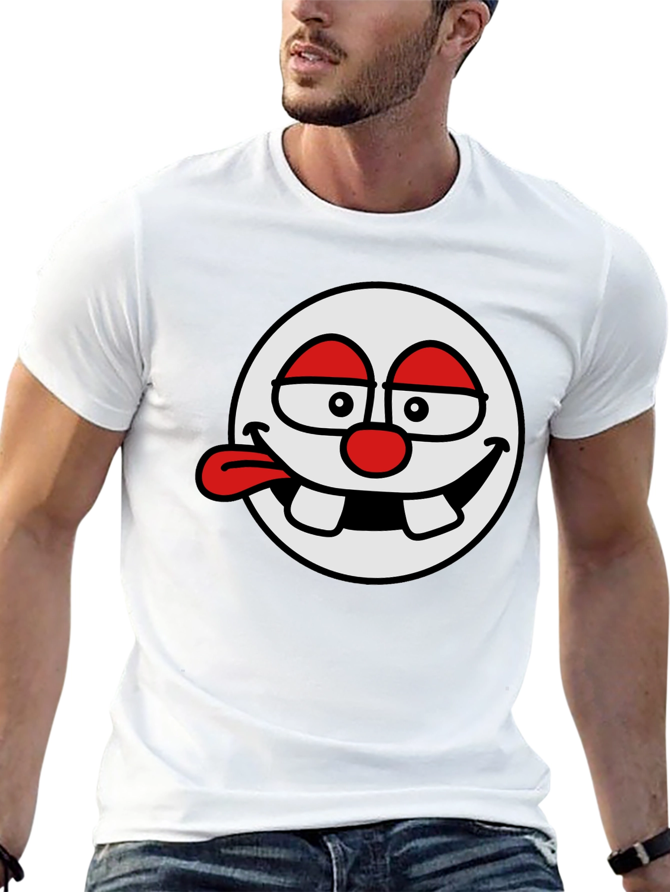 Funny Cartoon Face Black T-Shirt