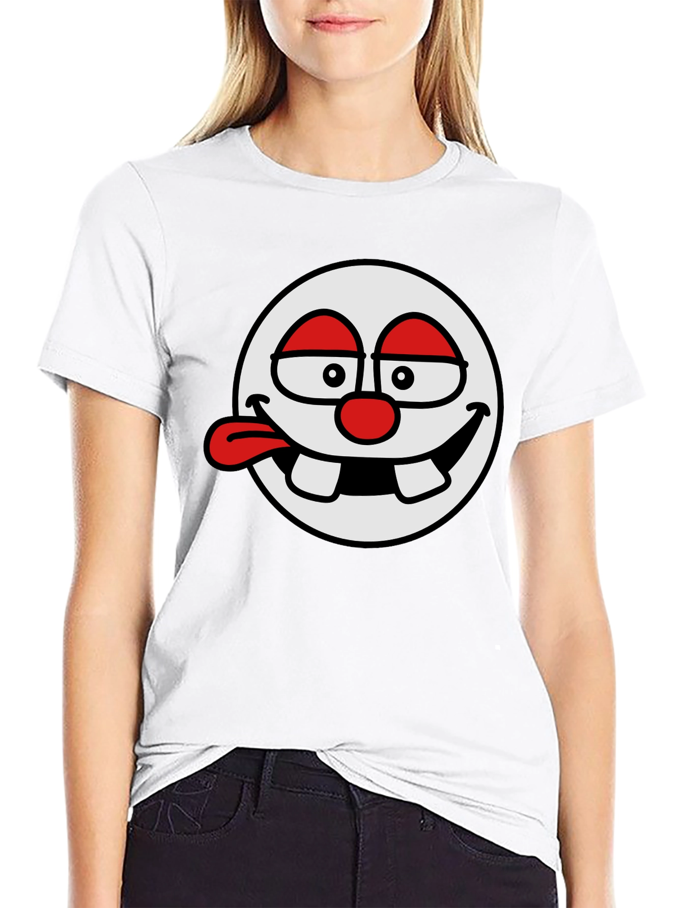 Funny Cartoon Face Black T-Shirt