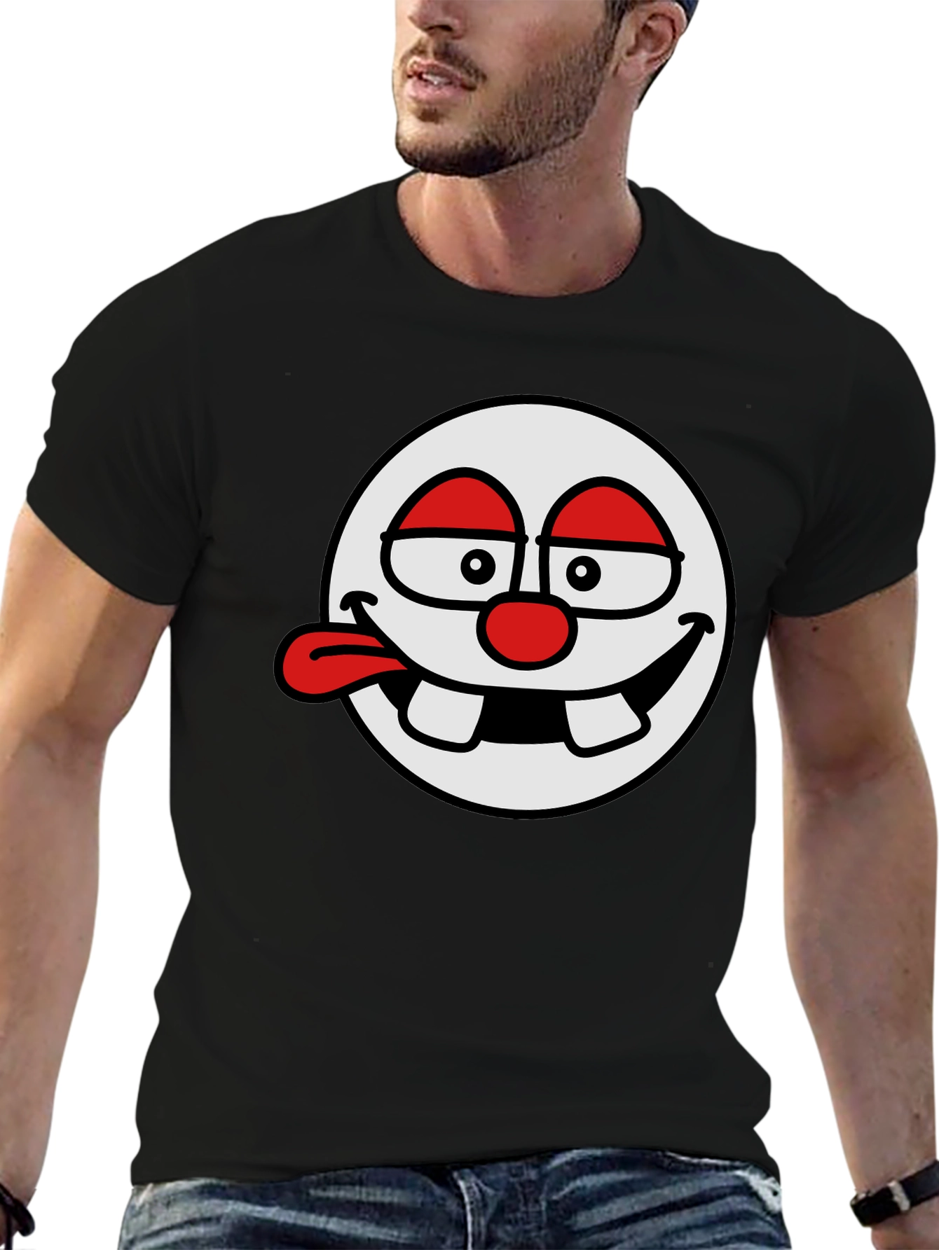 Funny Cartoon Face Black T-Shirt