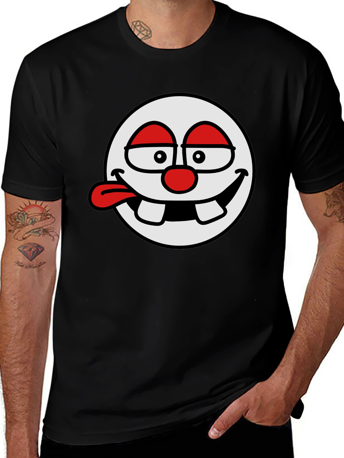 Funny Cartoon Face Black T-Shirt