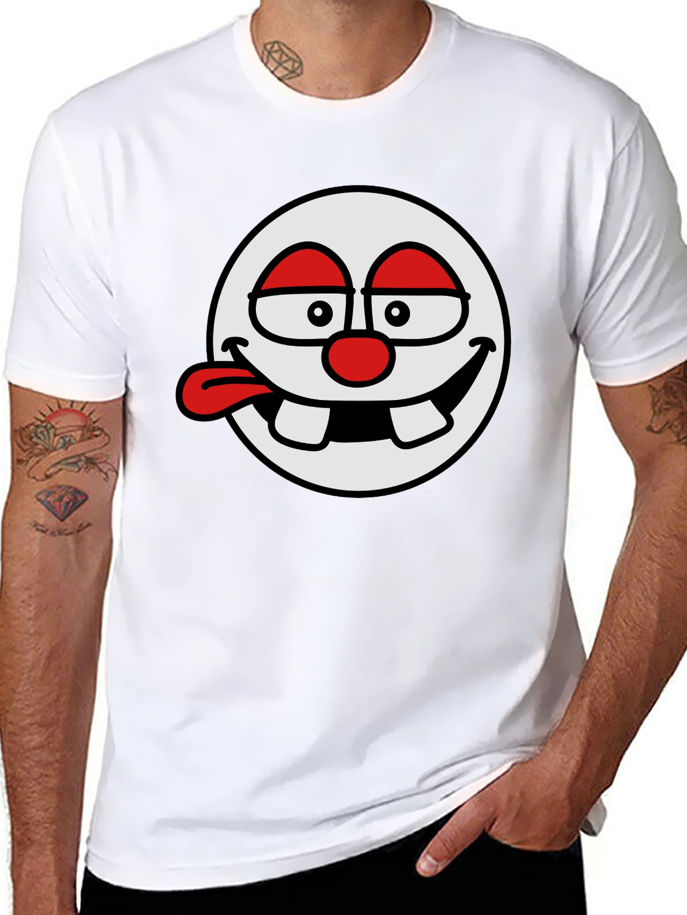 Funny Cartoon Face Black T-Shirt