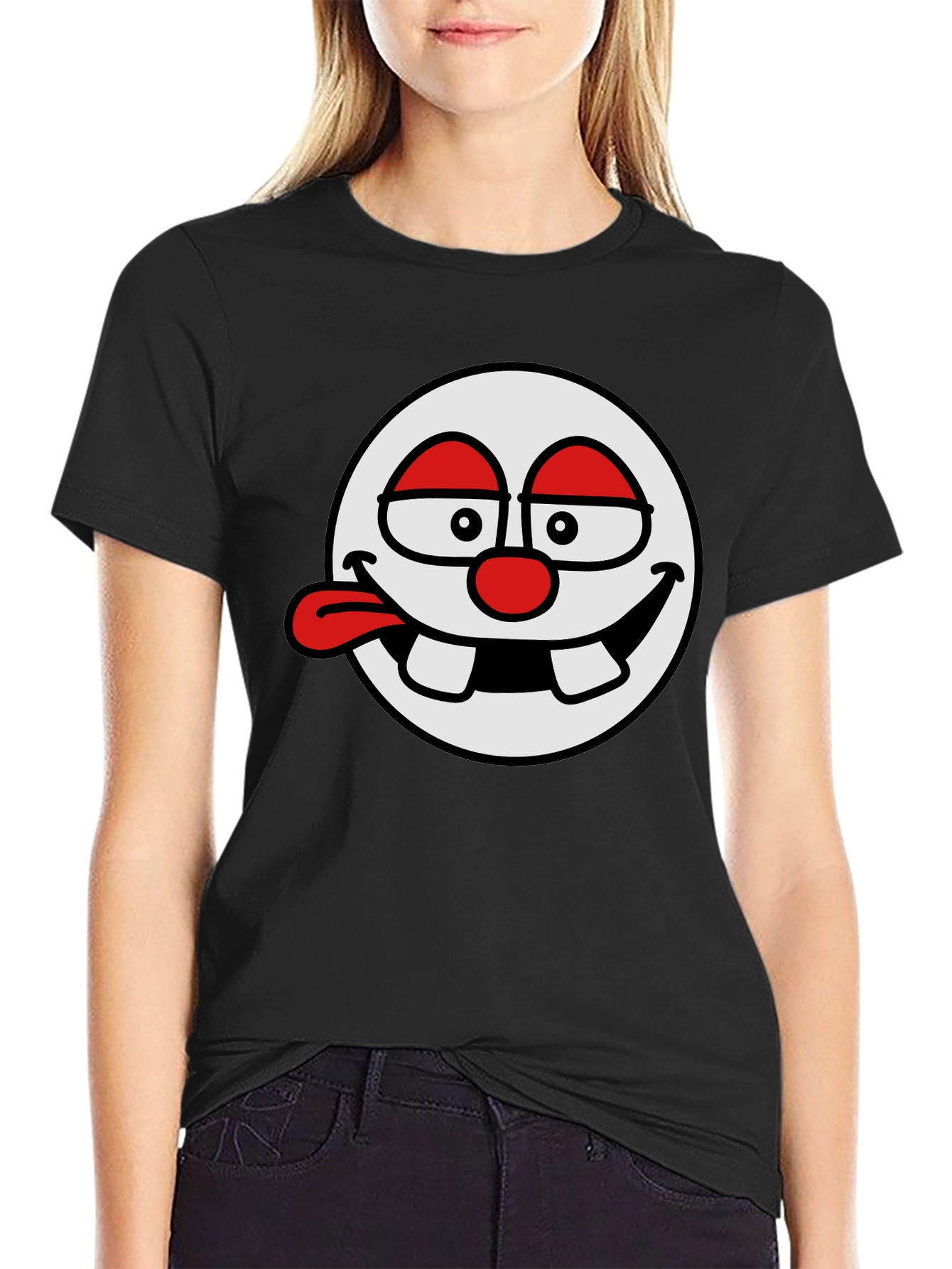 Funny Cartoon Face Black T-Shirt