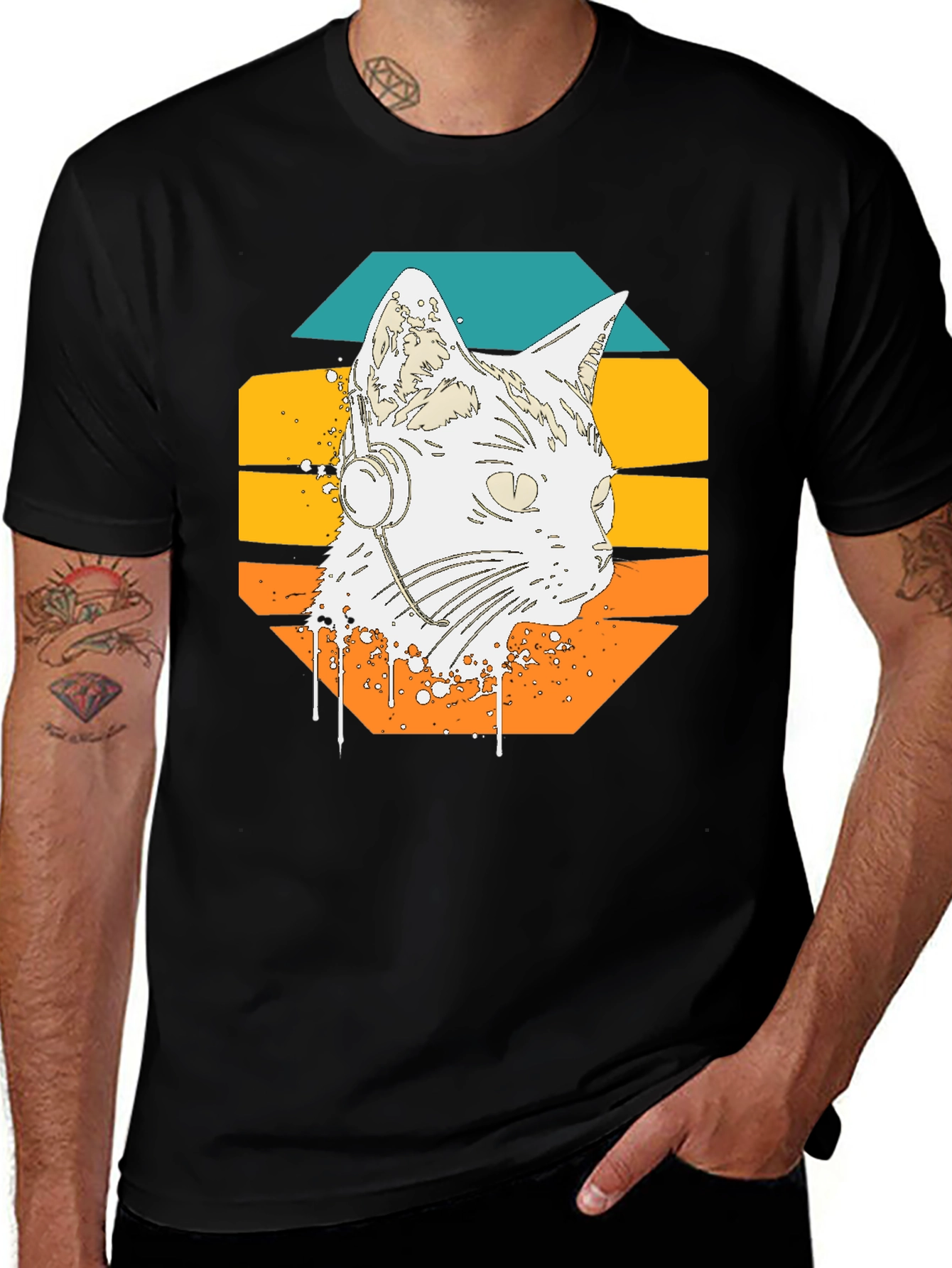 Retro Cat Headphone Graphic Tee